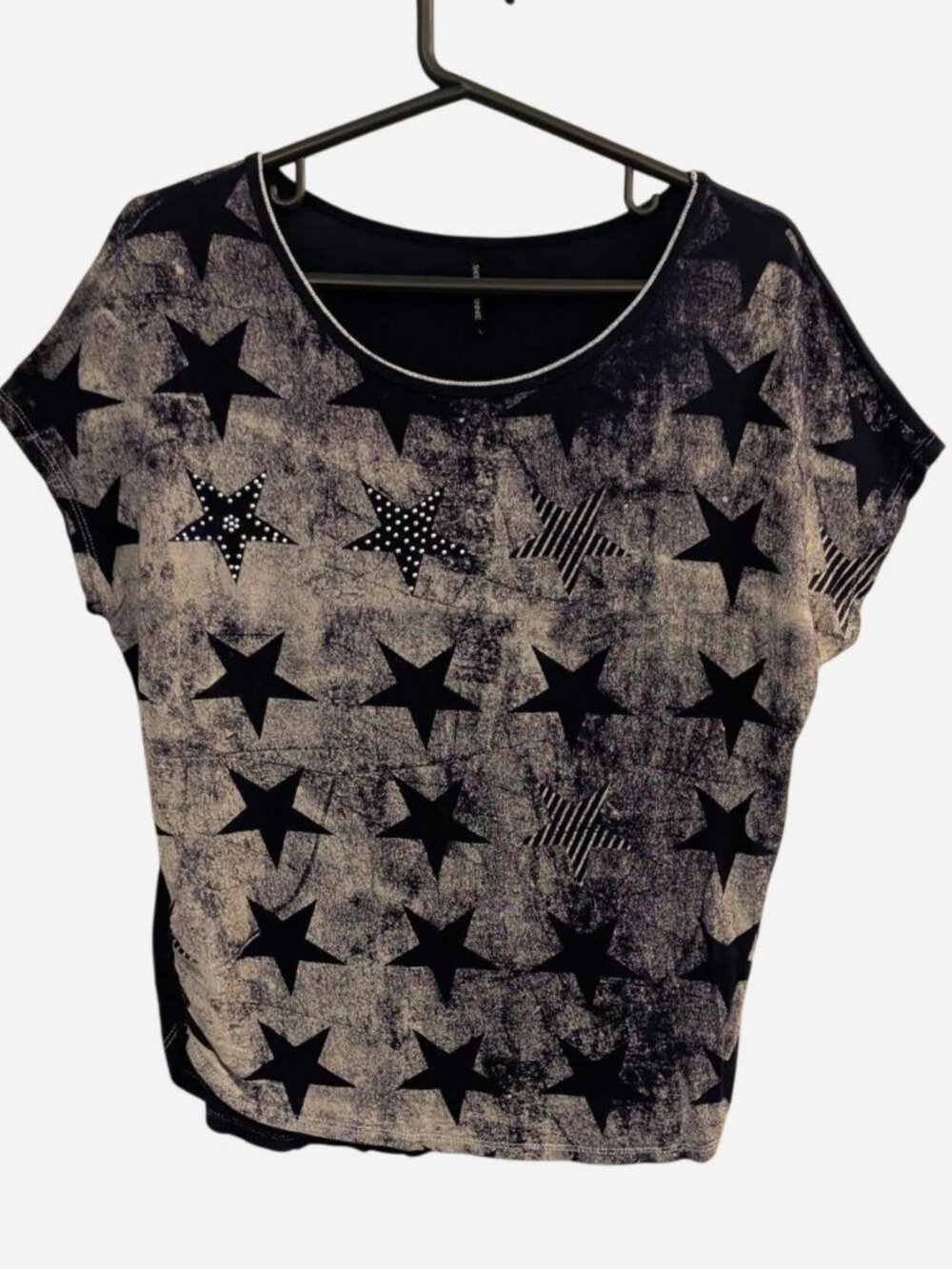 Skinny Minnie Star Studded Print Top Navy Cream L